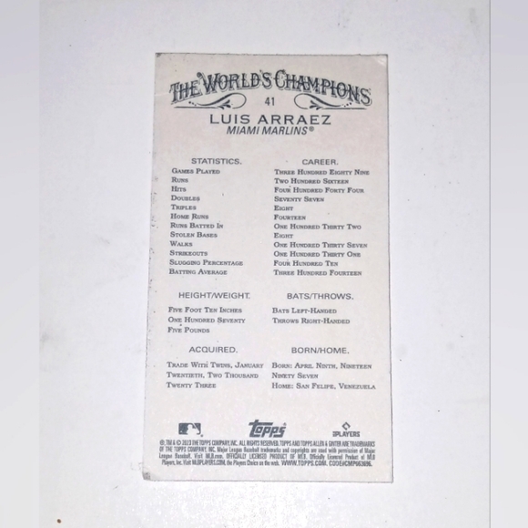 Luis Arraez Gold Border Mini Card Topps Allen & Ginter 2023 #41 - Picture 2 of 2